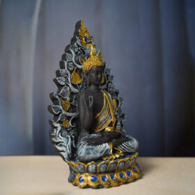 Resin Setting Under Tree Meditating Lord Buddha Statue - Black, 23Cm - Image 4