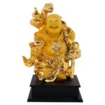 Polystone White Gold Chinese Laughing Buddha 10.5 Inch