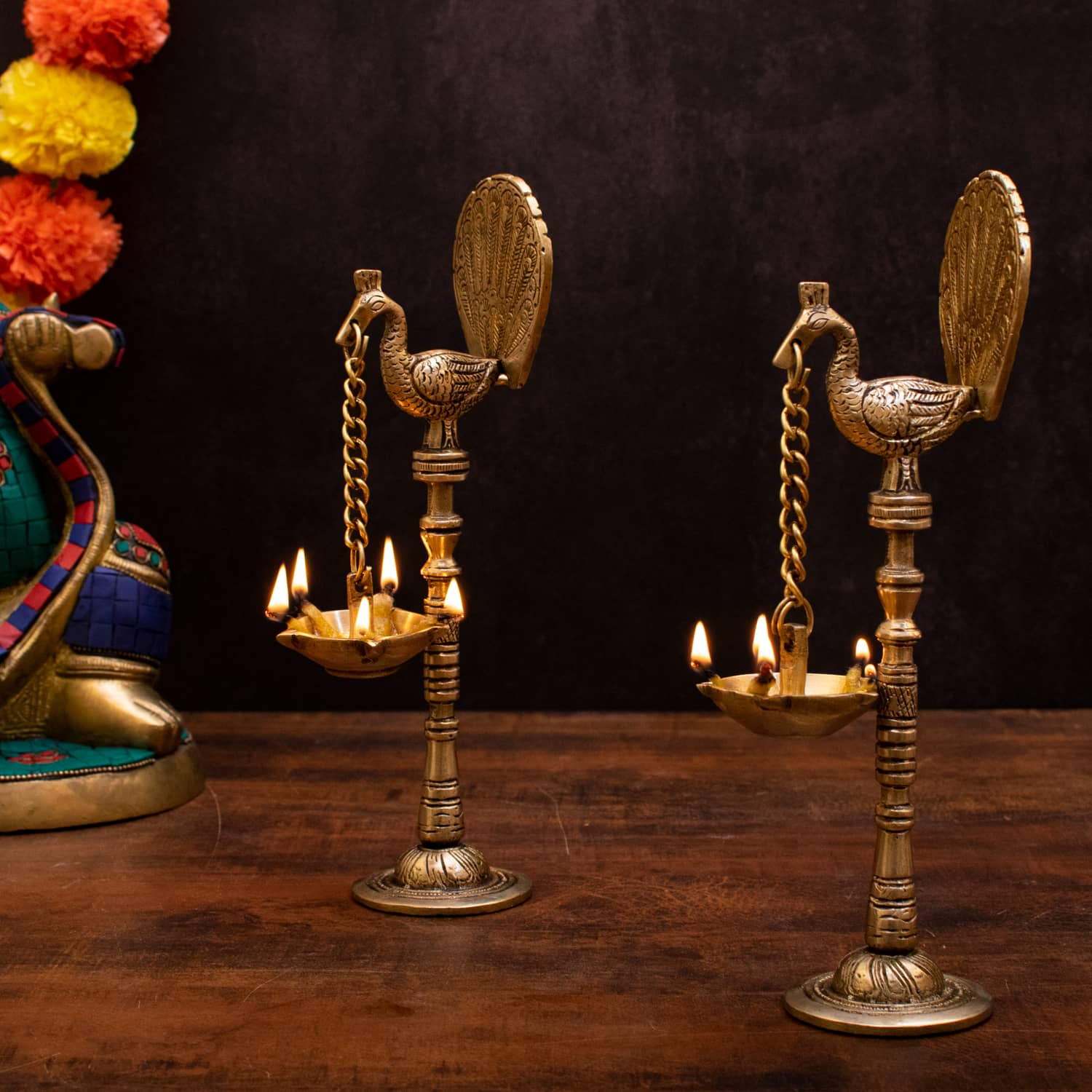 462637_C1 Peacock Pair Diya Lamp