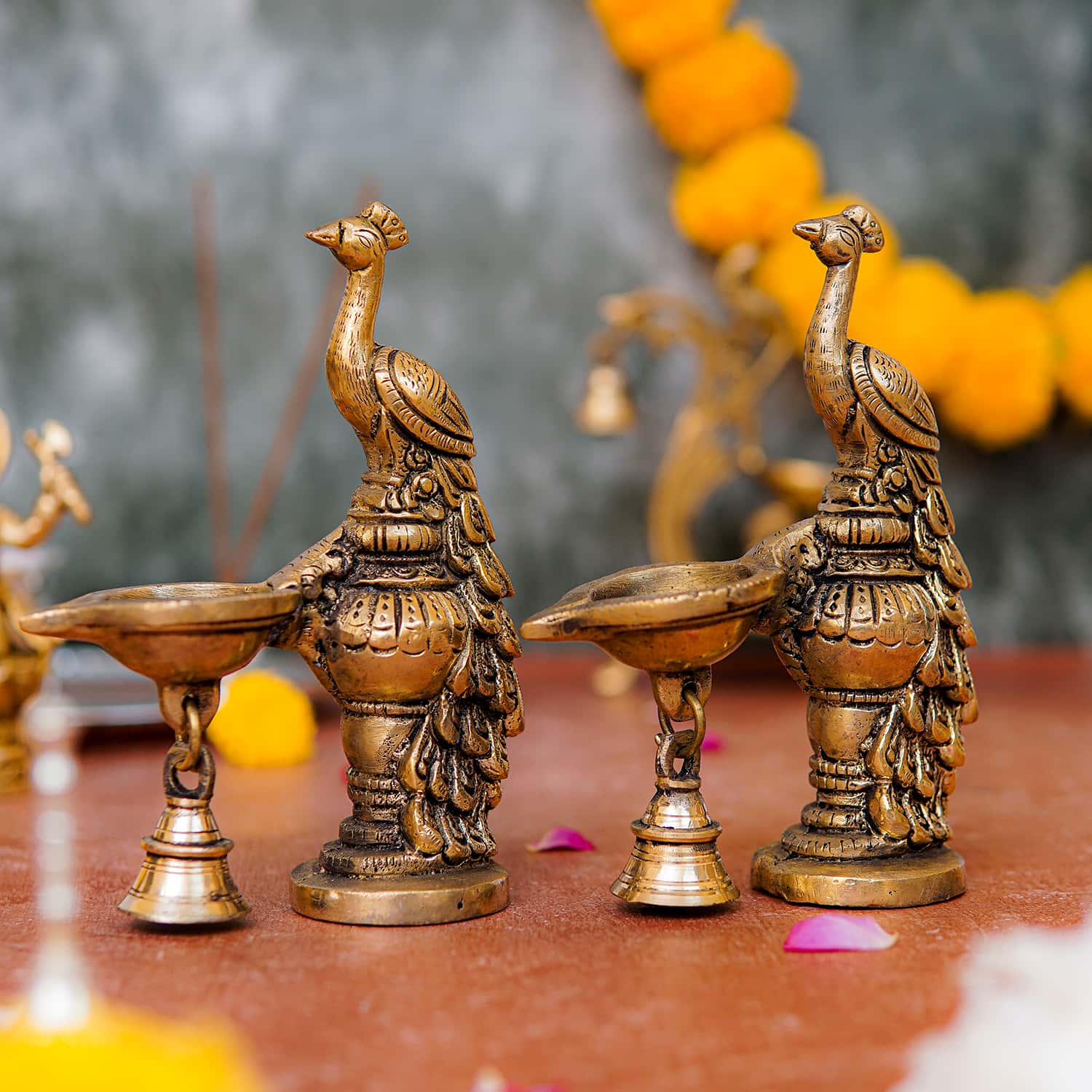 460913_C Peacock Oil Lamp Diya Pair