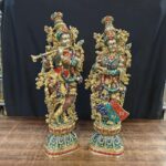 Brass Radha Krishna Idol with Meenakari Jewel Work 29 Inch