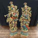 Brass Radha Krishna Idol with Meenakari Jewel Work 29 Inch - Image 6