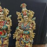 Brass Radha Krishna Idol with Meenakari Jewel Work 29 Inch - Image 7
