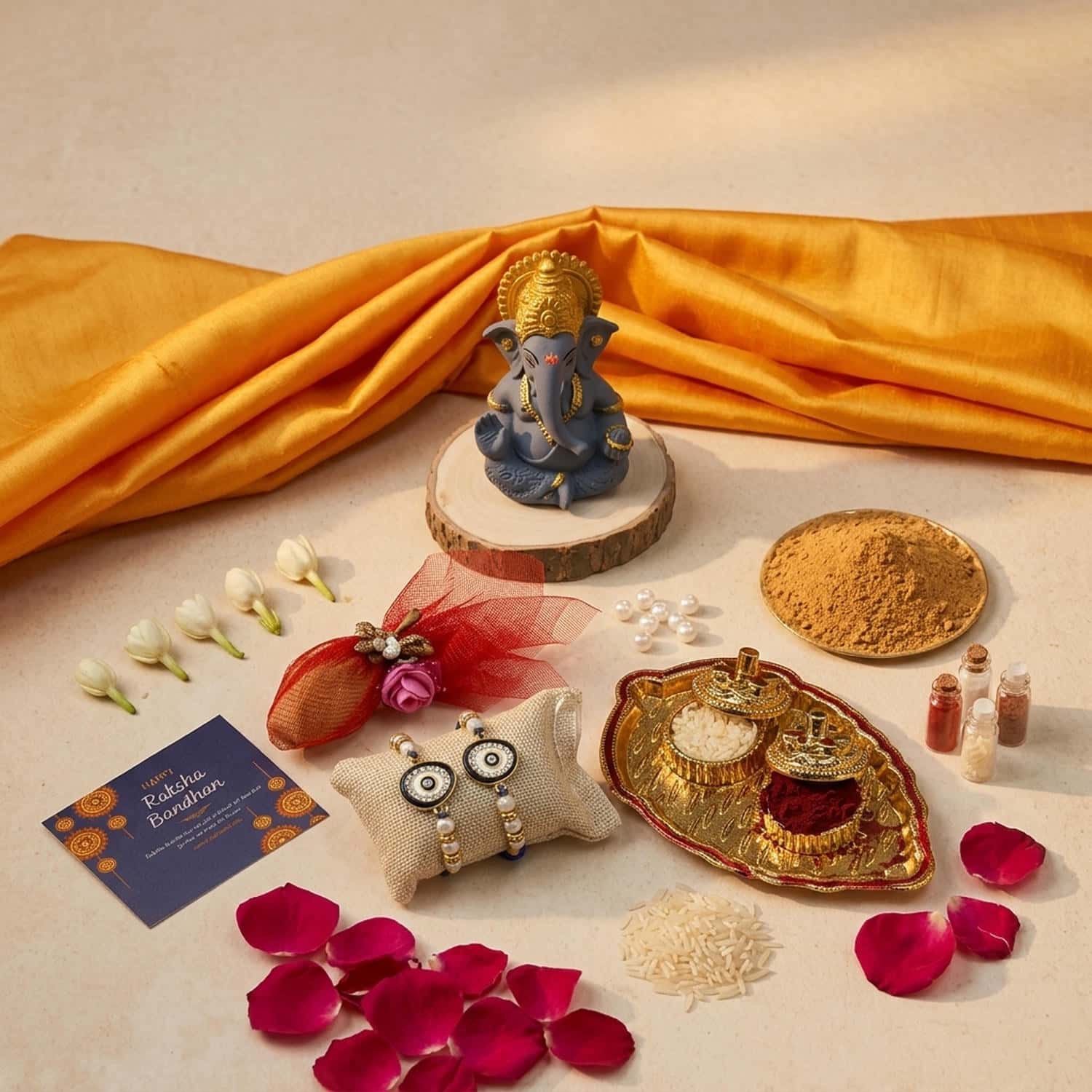 CL-RA-DR-010_G1.jpg Rakhi Set with Ganesha Product Traditional Festive Handcrafted Unique Blessing - Image 1