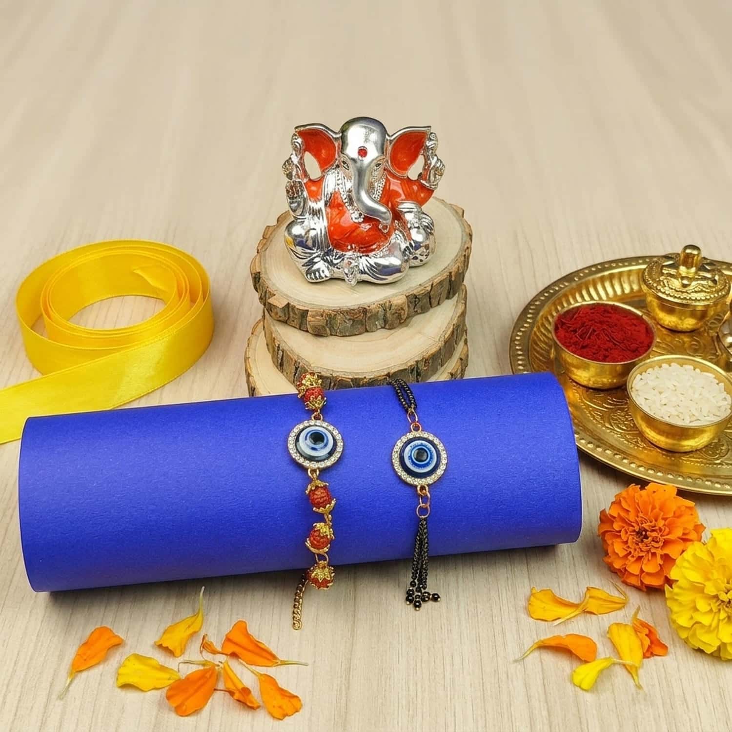 CL-RA-LM-043_G1.jpg Rakhi Set with Ganesha Product Traditional Festive Handcrafted Unique Gift - Image 1
