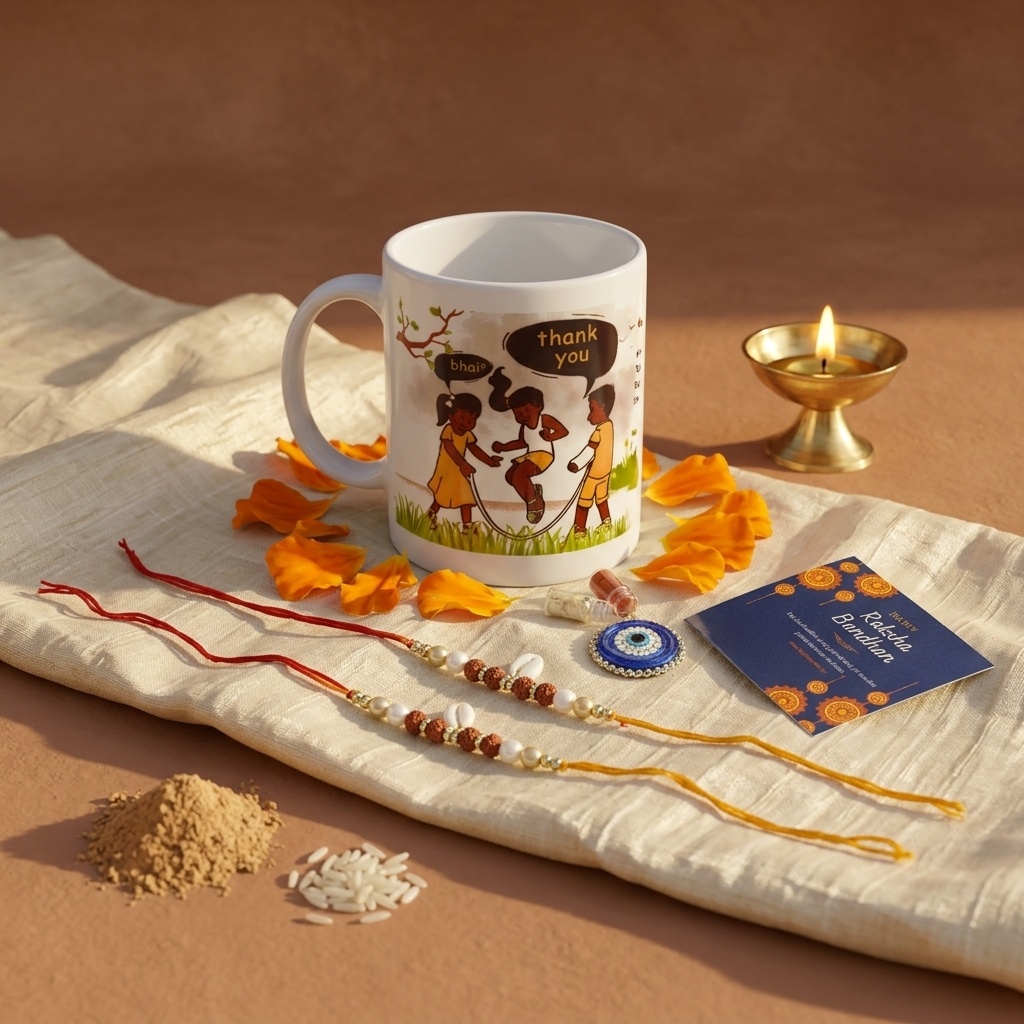 CL-RA-DR-020_M1.jpg Elegant Family Gift Selection Coffee Mug Roli Chawal Greeting Card Unique Gift Combo - Image 1