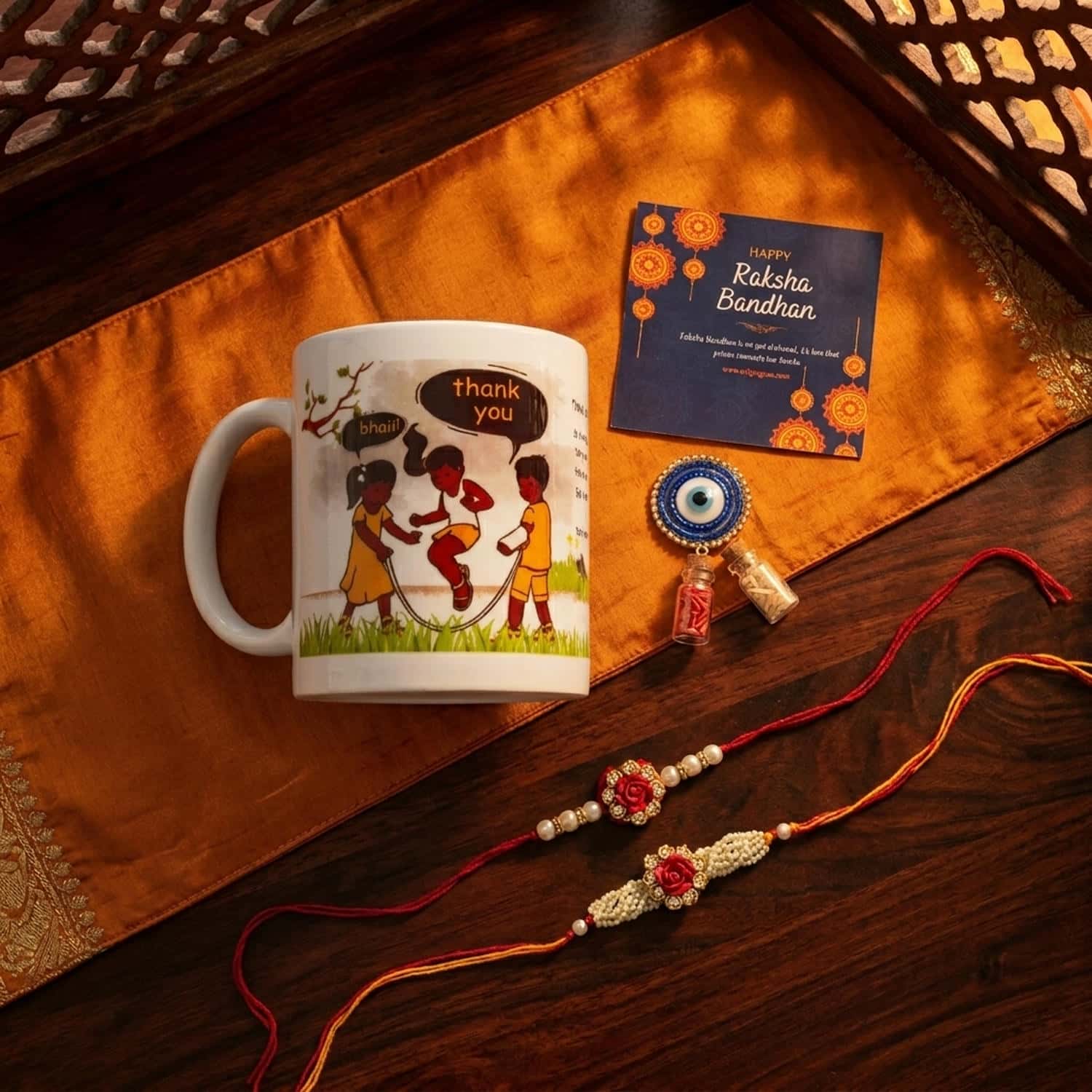 CL-RA-LM-040_M1.jpg Attractive Celebration Bundle Coffee Mug Roli Chawal Greeting Card Unique Gift Combo - Image 1