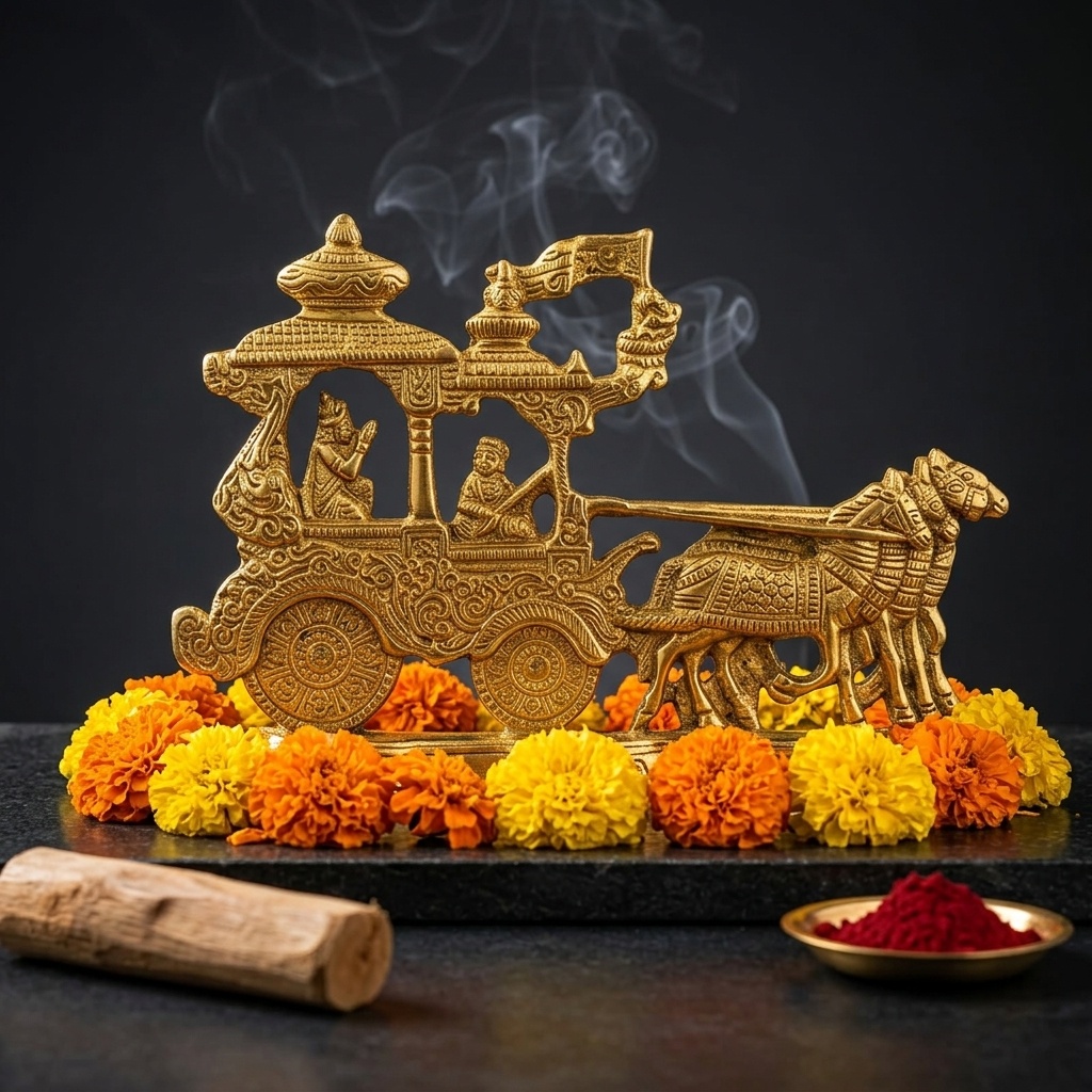 CL-001-AL-RATH-001_1.jpg Krishna Arjuna Rath Decorative Statue 19 Cm - Image 1