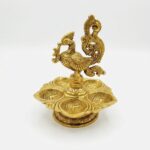 Traditional Peacock Five Wick Diya 22 Cm - Image 3