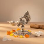 Silver Peacock Decorative Oil Lamp 15 Cm