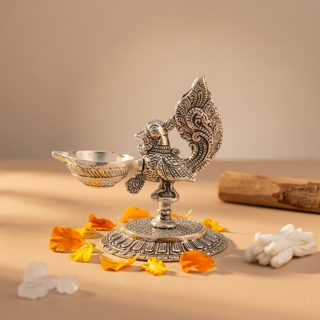 CL-002-AL-DY-005_1.jpg Silver Peacock Decorative Oil Lamp 15 Cm - Image 1