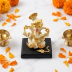 Gold Resin Ganesha Idol Sitting on Base for Home & Office - Image 4