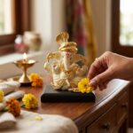 Gold Resin Ganesha Idol Sitting on Base for Home & Office - Image 5