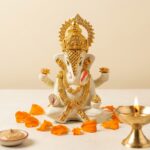 Gold Mukut Ganesha Idol in Premium Resin for Home & Temple