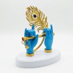 Lord Krishna Blue Hand Playing Flute with Mor Pankh Resin Idol - Image 3