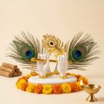 Lord Krishna White Hand Playing Flute with Mor Pankh Resin Idol