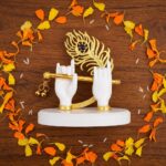 Lord Krishna White Hand Playing Flute with Mor Pankh Resin Idol - Image 2
