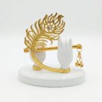Lord Krishna White Hand Playing Flute with Mor Pankh Resin Idol - Image 3