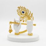 Lord Krishna White Hand Playing Flute with Mor Pankh Resin Idol - Image 4