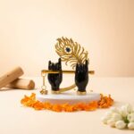 Lord Krishna Black Hand Playing Flute with Mor Pankh Resin Idol