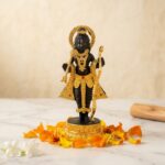Black Resin Lord Ram Idol with Golden Jewellery & Bow for Home Temple